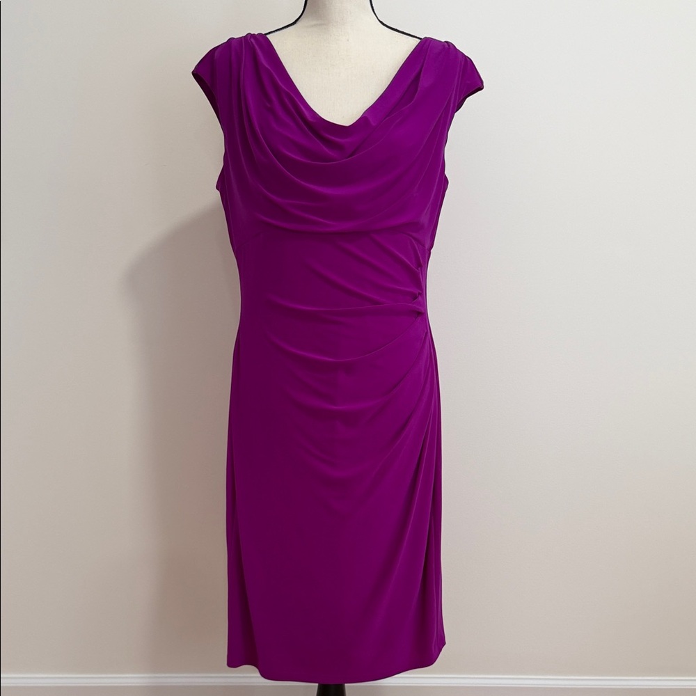 Ralph Lauren Magenta Cowl-Neck Midi Dress